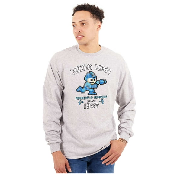 Retro Mega Man Running and Gunning Unisex Plus Size Long Sleeve Shirt Brisco Brands 3X