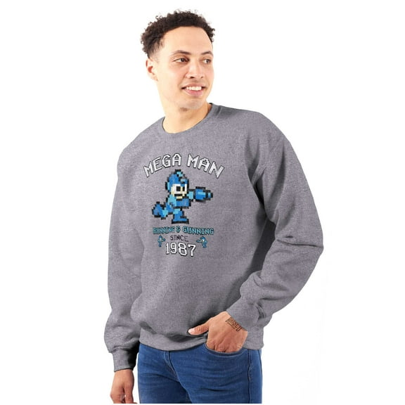 Retro Mega Man Running and Gunning Unisex Plus Size Sweatshirt Brisco Brands 2X