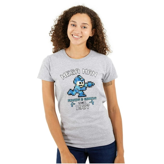 Retro Mega Man Running and Gunning Women's Plus Size Shirt Brisco Brands 2X