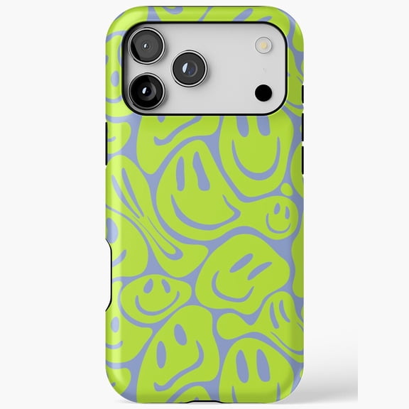 Retro Melt Smiley Face for iPhone Case 11 through 17 Pro Max - Psychedelic Lime Green