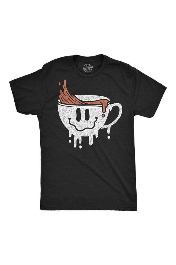 Retro Melting Smiley Face Coffee Cup Graphic Tee Funny Men's Women's Unisex Cotton Short Sleeve T-Shirt