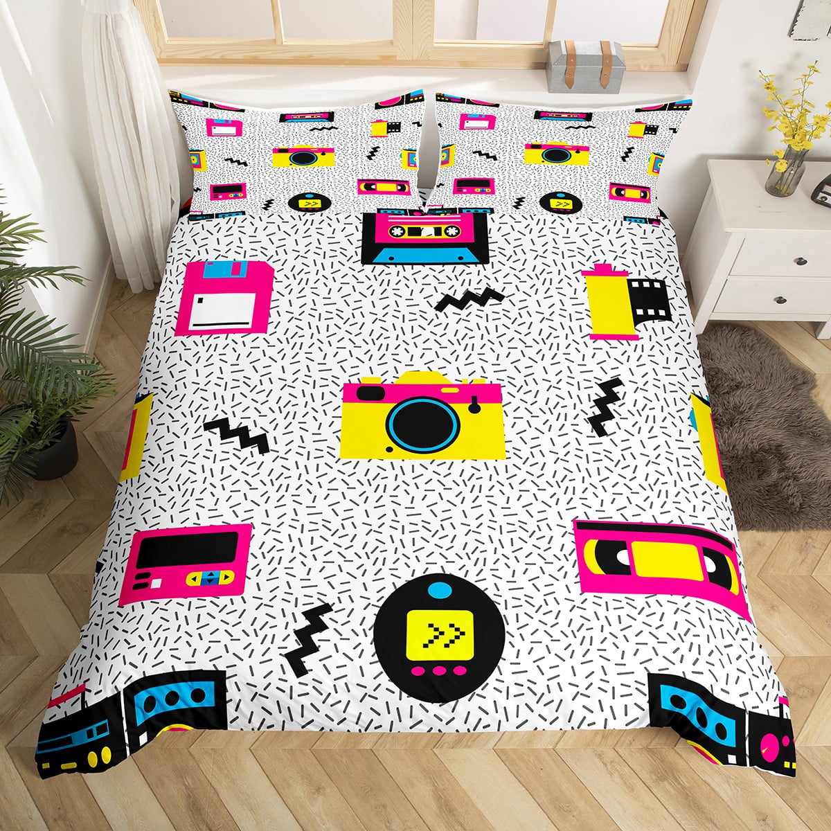 Retro Memphis Music Duvet Cover Twin 80s 90s Fashion Bedding Set