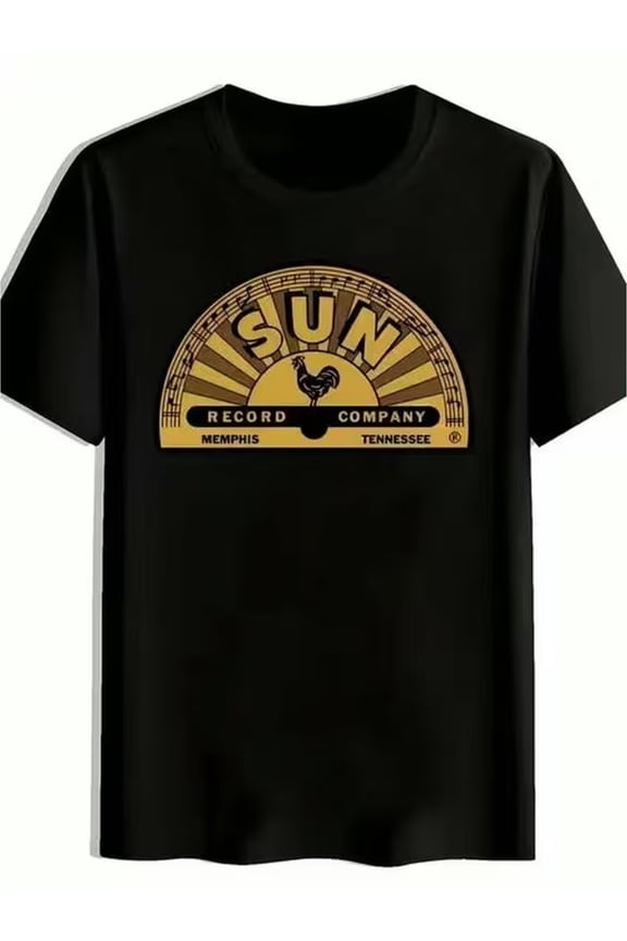 Retro Memphis TN Record Company T-Shirt | Unisex, Black with Yellow Sunburst Design, Casual Music Lover'S Apparel, Slight Stretch Fabric, Crew Neck
