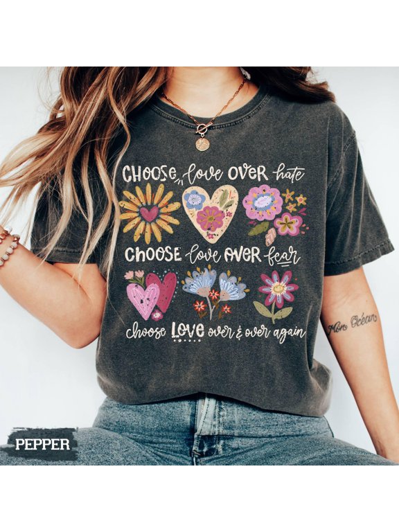 Retro Men.Tal Health T-Shirt, Kindness Peace Love, Boho Floral
