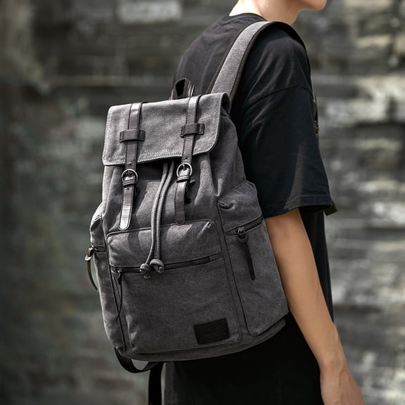 Retro Men's Canvas Backpack Small,Nylon Black