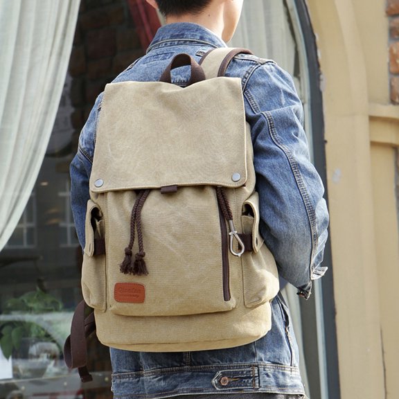 Retro Men's Casual Backpack Fashion Canvas Large Capacity,Khaki