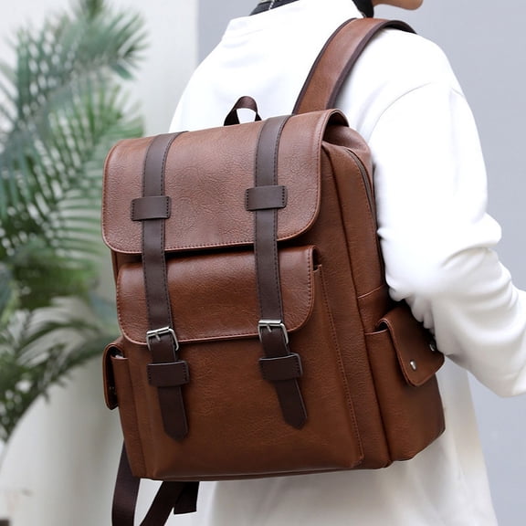 Retro Men's PU Backpack Computer Bag,Dark Brown