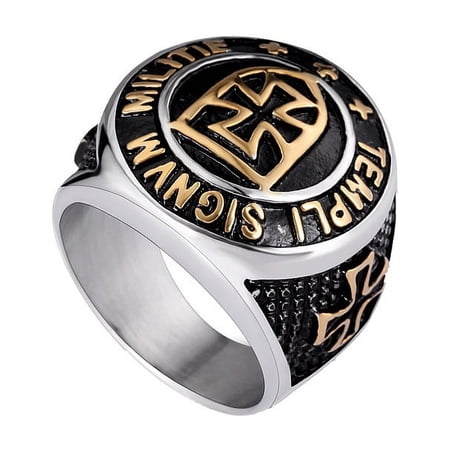 Retro Men's Rings Viking Futhark Runes Nordic Triangle Symbol Valknut Ring 14K Yellow Gold Punk Rock Jewelry