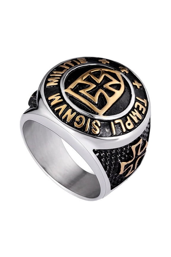 Retro Men's Rings Viking Futhark Runes Nordic Triangle Symbol Valknut Ring 14K Yellow Gold Punk Rock Jewelry