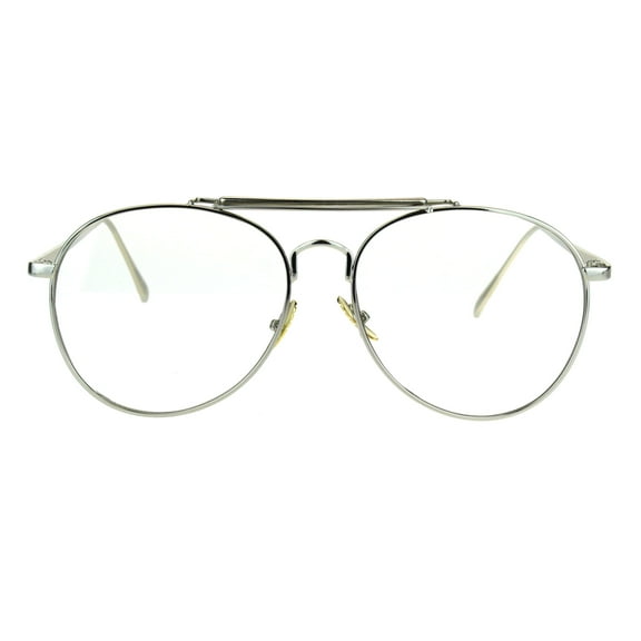 Retro Mens Metal Rim Flat Panel Clear Lens Aviator Eye Glasses Silver