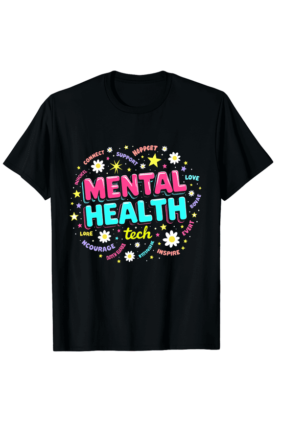Retro Mental Health Tech Graphic Tee - Inspirational Support Awareness T-Shirt for Men and Women - Colorful Positive Message Apparel