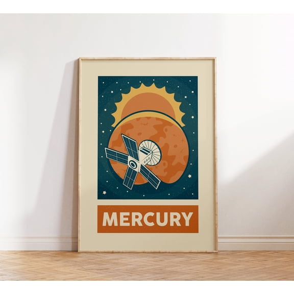 Retro Mercury Print Solar System Planets Space Print Retro Poster Wall Decor Art Prints Astronaut Gift, Poster Only