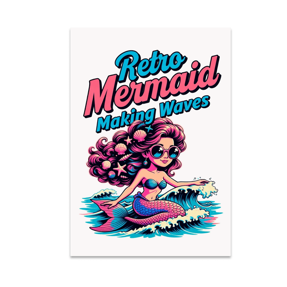 Retro Mermaid Making Waves Wall Art - Ocean Decor Enthusiast - 13x19 Poster Print