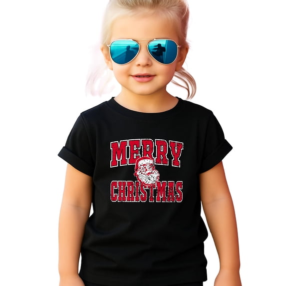 Retro Merry Christmas Unisex Shirt for Women and Men Vintage Inspired Distressed Santa Tee Black Shirt Youth Medium