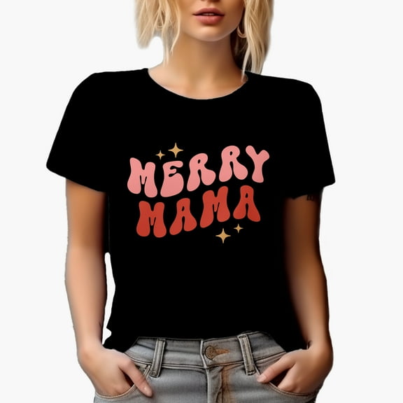 Retro Merry Mama Magical Holiday Season Gift Idea, Black T-Shirt, Small