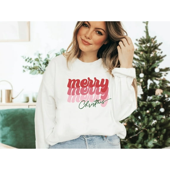 Retro Merry Merry Christmas Sweatshirt, Christmas Shirt, Merry Christmas Sweatshirt Unisex Sweatshirt for Women Christmas Sweatshirt