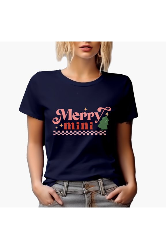 Retro Merry Mini Magical Holiday Season Gift Idea, Navy Blue T-Shirt, Small
