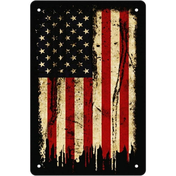 Retro Metal American Flag Tin Sign Wall Decor Art, Vintage US Flag Patriot Wall Decoration, I Love America Decor for Restaurant, Cafe, Bar, Home, Courtyard Wall Sign 8x12INCH