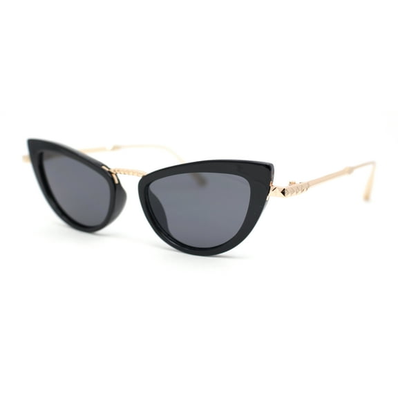 Retro Metal Bridge Plastic Cat Eye Gothic Luxury Fashion Sunglasses Black Gold - Black