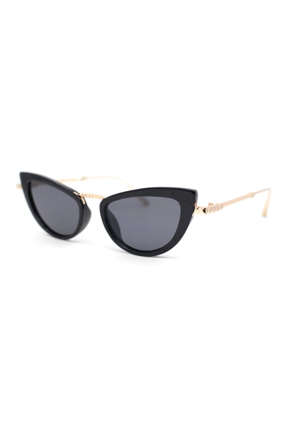 Retro Metal Bridge Plastic Cat Eye Gothic Luxury Fashion Sunglasses Black Gold - Black