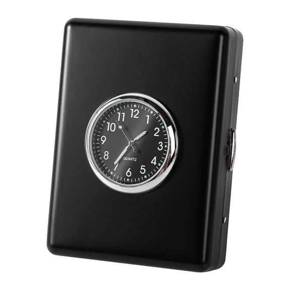 Retro Metal Cigarette Case Box with Watch- Credit Card Holder Protective Security Wallet for Men and Women (Black9)