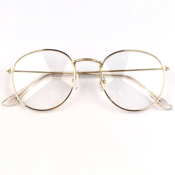 Mens Womens Retro Metal Frame Glasses Large Full Frame Flat Mirror Eyewear Zero Degree Trendy Fashionable Eyeglasses
