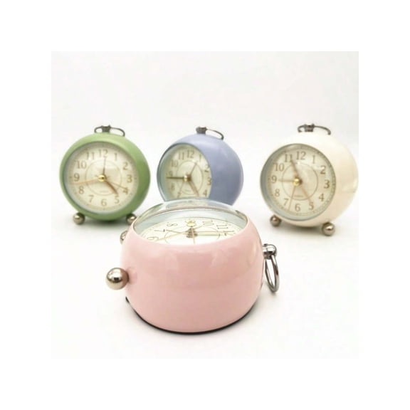 Retro Metal Handle Alarm Clock Convex Glass Silent Timekeeping Soft Light Night Light Bedside Table Clock Quartz Power No Adjustment Required Light Luxury Bedro