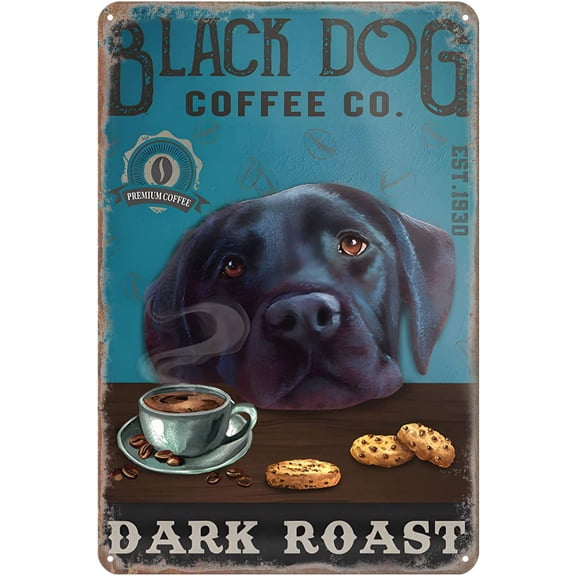 Retro Metal Labrador Dog Dark Roast Rustic Tin Wall Sign 8x12 Inch Home Kitchen Bar Cafe Decor