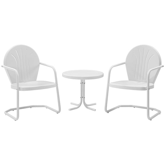 Retro Metal Outdoor Bistro Set: 2 White Chairs + Round Side Table