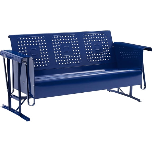 Retro Metal Outdoor Sofa Glider, 3-Person Rocking Patio Bench for Porch, Deck, Navy Gloss