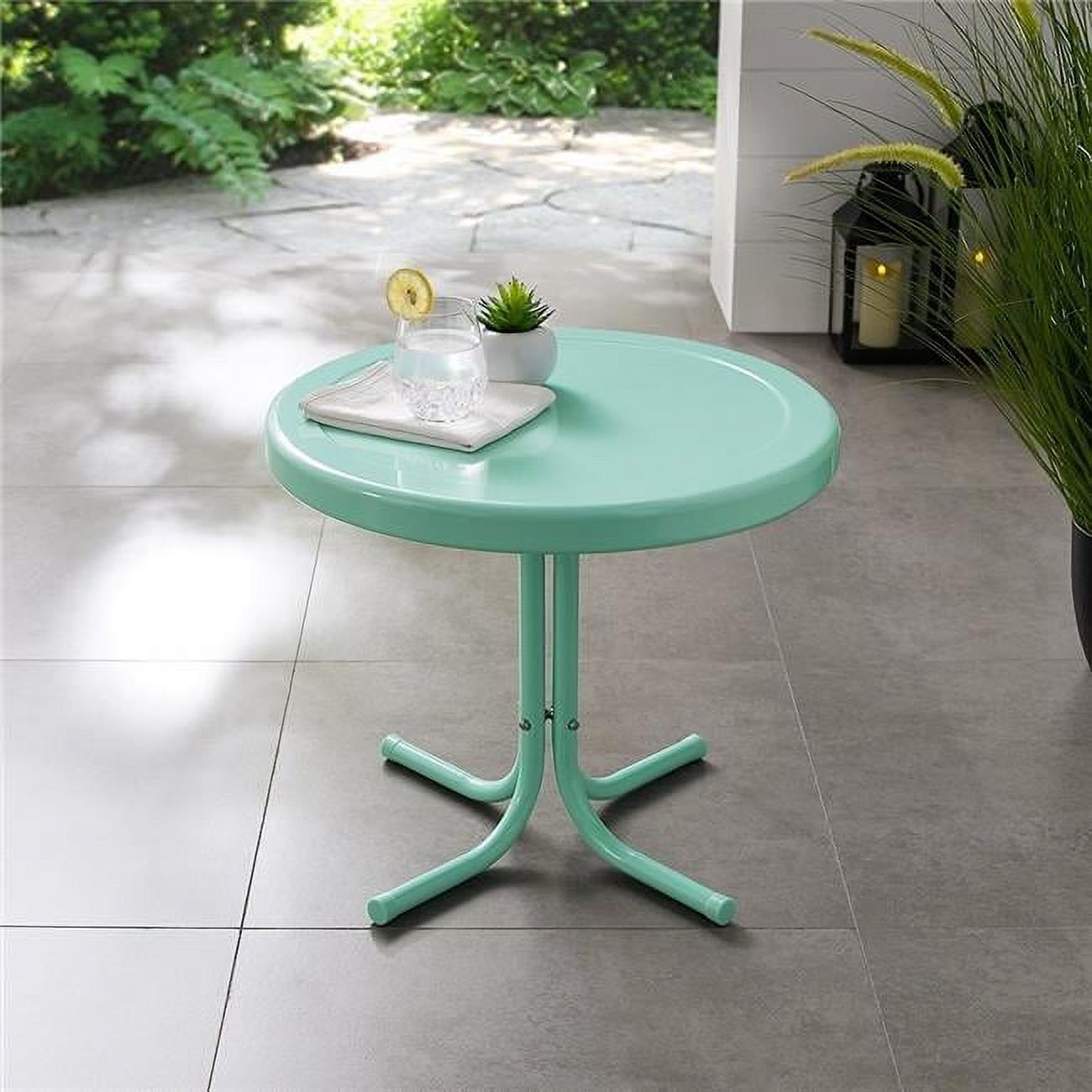 Aqua Retro Metal Round Outdoor Side Table