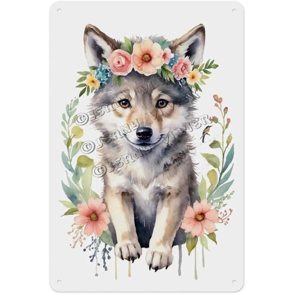 Retro Metal Sign, Aluminum, 12 x 16 Inches, Cute Wolf Design, Adds a Majestic Touch to Your Living Room, Bedroom, or Office, Ideal for Animal Lovers and Wilderness Decor