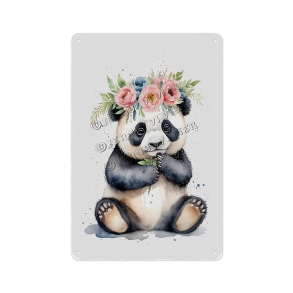 Retro Metal Sign, Aluminum, 8 x 12 Inches, Cute Panda Design, Adds a Sweet and Fun Element to Your Living Room, Bedroom, or Nursery, Great for Animal and Nursery Decor