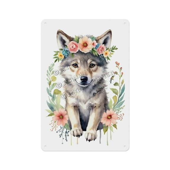 Retro Metal Sign, Aluminum, 8 x 12 Inches, Cute Wolf Design, Adds a Majestic Touch to Your Living Room, Bedroom, or Office, Ideal for Animal Lovers and Wilderness Decor