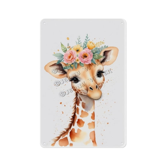 Retro Metal Sign, Aluminum, 8 x 12 Inches, Featuring Cute Giraffe Design, Adds a Fun and Unique Element to Your Living Room, Bedroom, or Nursery, Ideal for Animal and Nursery Decor
