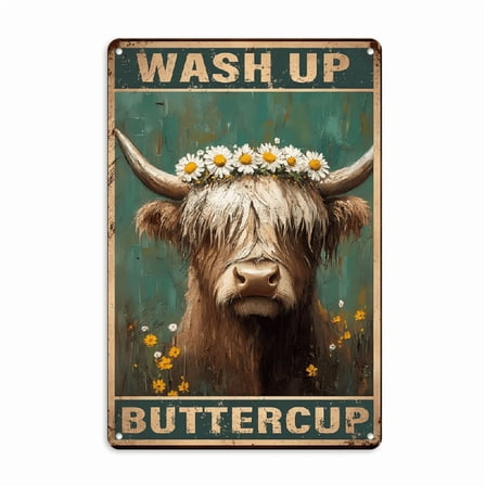 Retro Metal Sign, Funny Retro Cow Bathroom Decor Metal Tin Sign Western Home Decor Toilet Bathroom Decor Wall Art Cow Lovers Sign 8x12inch