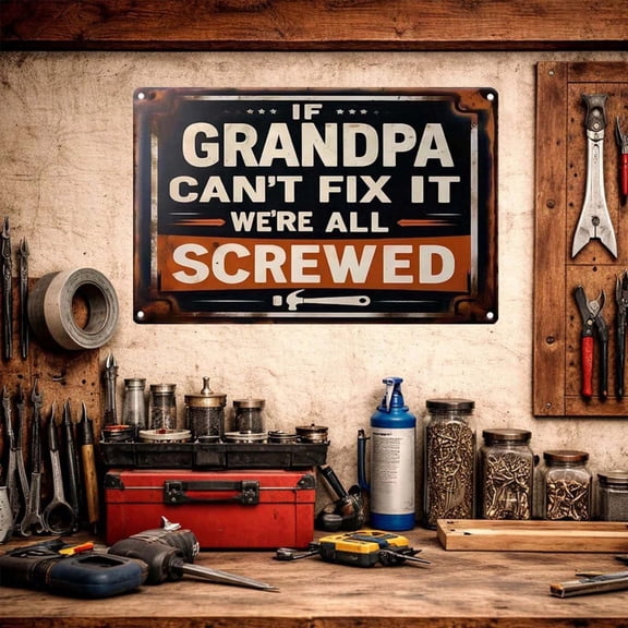 Retro Metal Sign If Grandpa Can'T Fix It, We'Re All Screwed, Text Art Poster Home Wall Decor, For Bedroom, Living Room, Bar, Restaurants, Fence