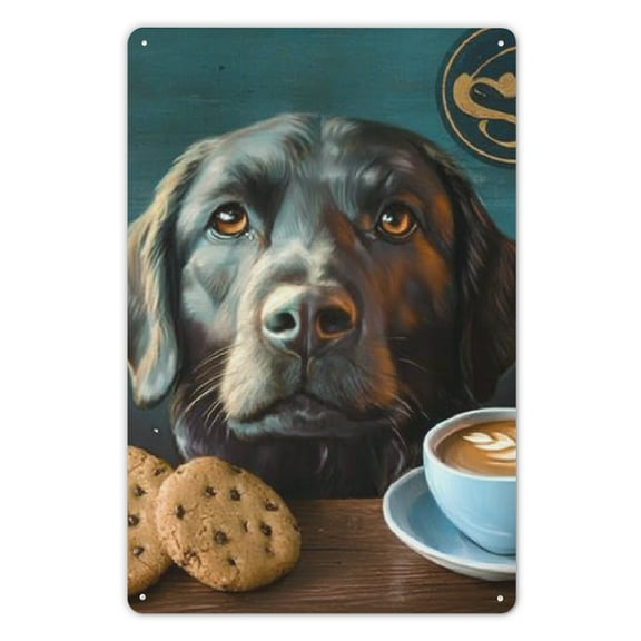Retro Metal Sign Labrador Retriever Dog Dark Roast Rustic Decor Vintage Tin Sign Home Kitchen Bar Cafe Club Cave Wall Decor Dog Tin Sign 8x12 Inch