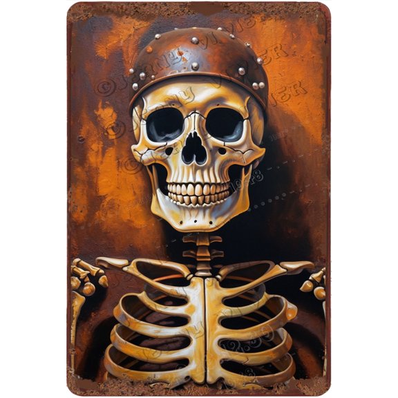 Retro Metal Sign Skeleton Wall Art Vintage Aluminum Sign Skeleton Gothic Home Decor Wall Art for Halloween Gallery Wall Home Living Room Bedroom Decor 12"x8"