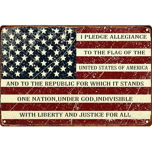 Retro Metal Sign Vintage Tin Sign I Pledge Allegiance to The Flag of The United States of America Sign for Plaque Poster Cafe Bar Wall Art Sign Gift 8 X 12 in