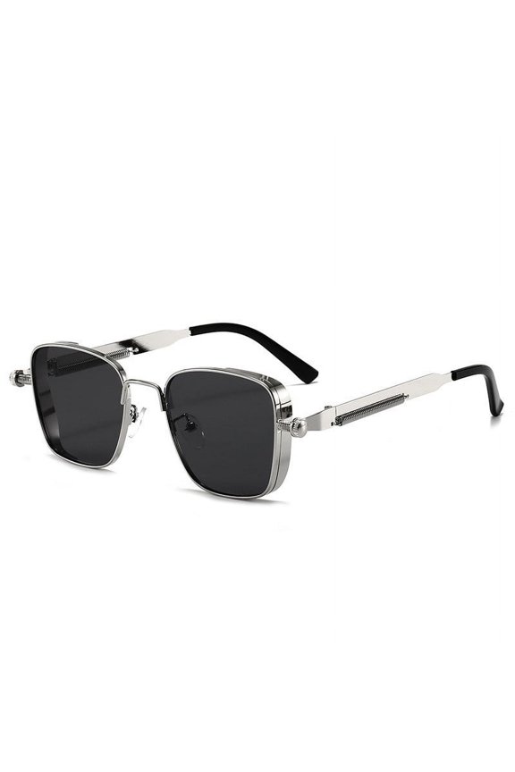 Retro Metal Square Sunglasses with Spring Temple, UV400 Protection Fashion Eyewear
