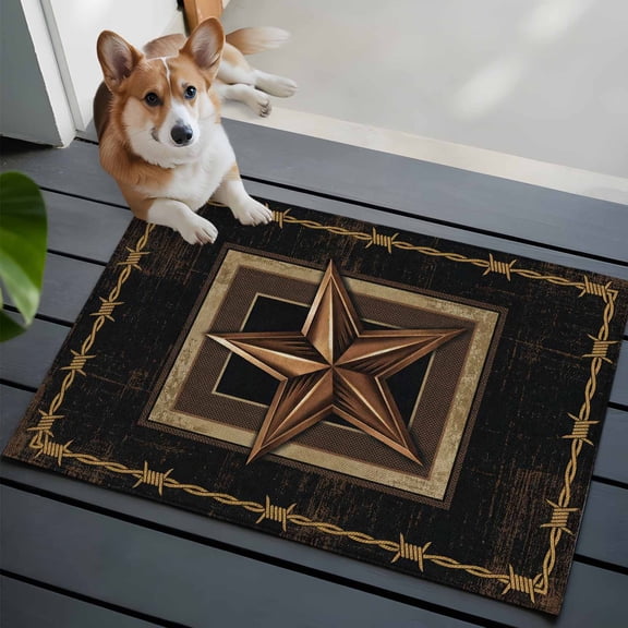 Retro Metal Star 2x3 Area Rugs for Living Room, Brown Black Distressed Wire Plaid Geometric Non Slip Floor Mat Washable Low-Profile Indoor Carpet for Bedroom, Dining Room, Bathroom