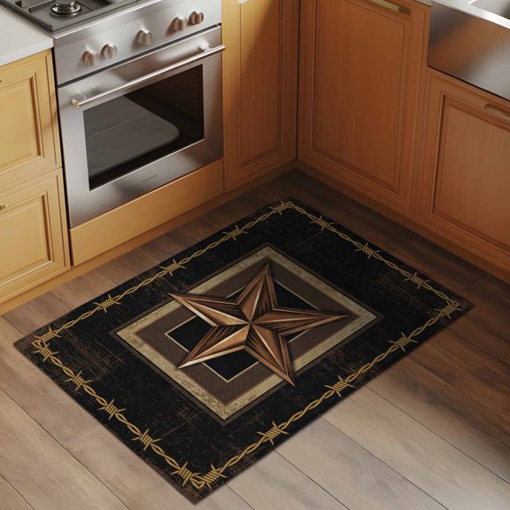 Retro Metal Star 2x3 Rug for Entryway Front Door Kitchen Sink Area, Brown Black Distressed Wire Plaid Geometric Low Pile Washable Non Slip Rectangle Area Rug