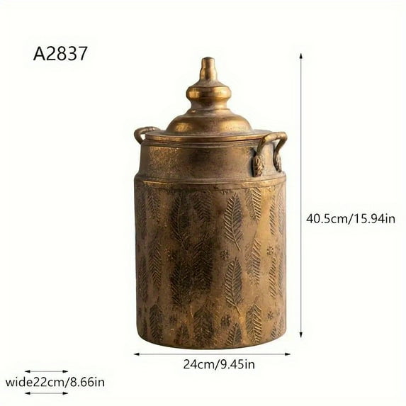 Retro Metal Sunnyway Vase for Dried Flowers, Cylindrical Relief Design Desktop & Table Decor, Home Wedding Photo Prop Gift