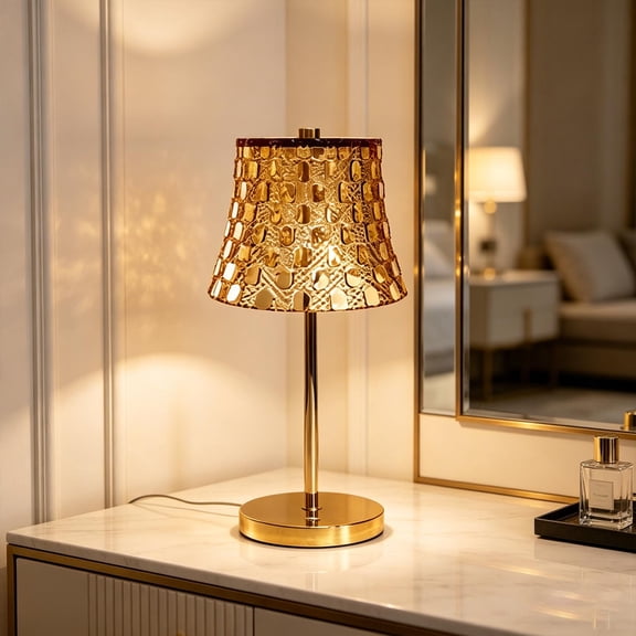 Retro Metal Table Lamp, Bedroom Bedside Night Light, Ambient Crystal Rechargeable Touch Desk Lamp, Elegant Small Table Light for Living Room, Decorative Reading Lamp