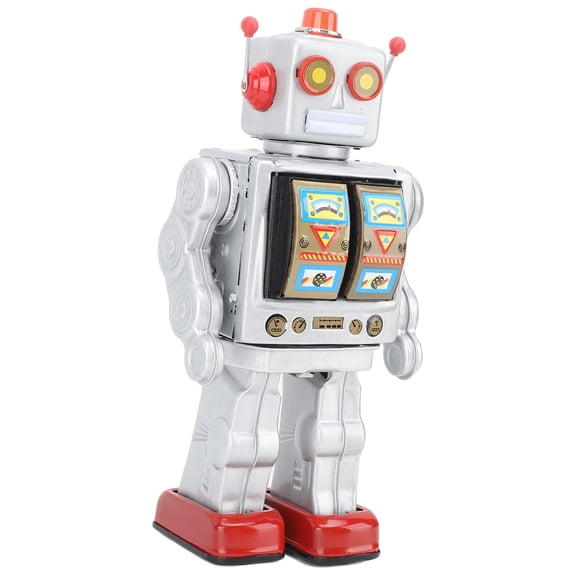 Retro Metal Tin Robot Toy Electric Rotating Mechanical Walking Figure Model Collectible Silver, 14 Inches / 35.6 cm