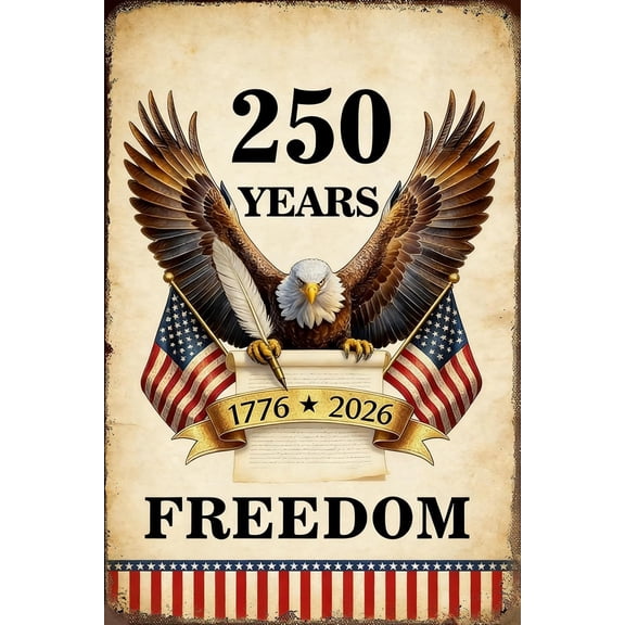 Retro Metal Tin Sign 250 Years America 1776-2026 Commemorative Vintage Wall Decor for Home Library School Club 812 Inch