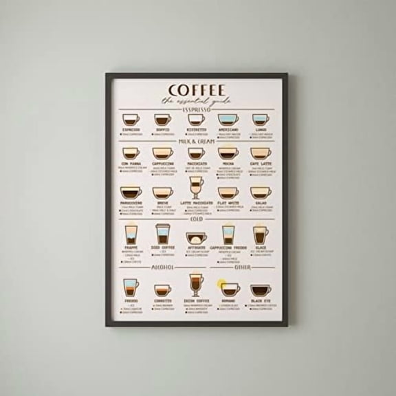 Retro Metal Tin Sign 8 X 12 Inches - Coffee: The Essential Guide With Recipes - Kitchen Wall Art Print for Coffee Lovers - Drink Types Guide - Funny Wall Decor