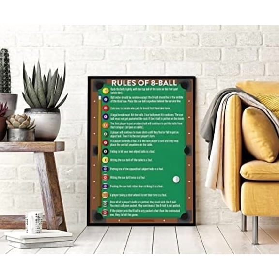 Retro Metal Tin Sign 8 X 12 Inches - Rules of 8 Ball Poster for Billiards Pool Table - Wall Art Game Room Decor - Fan Gift - Rustic Home Decor - Funny Room Decoration