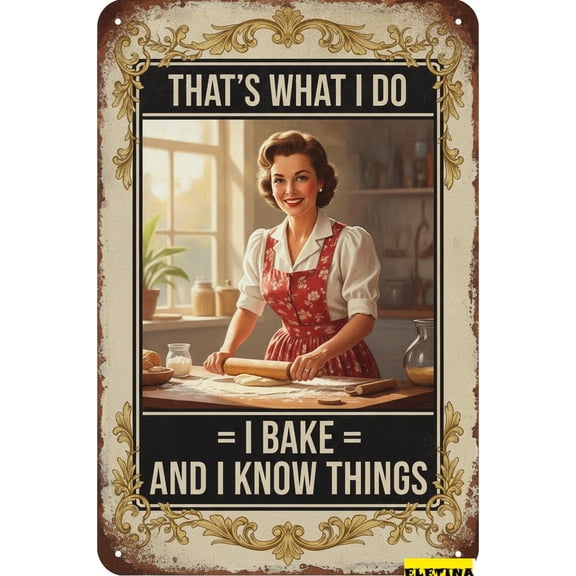 Retro Metal Tin Sign Baking That's What I Do I Bake And I Know Things Plaque 8" X 12" Home Kitchen Home Club bar Wall Art Decor Tin Sign